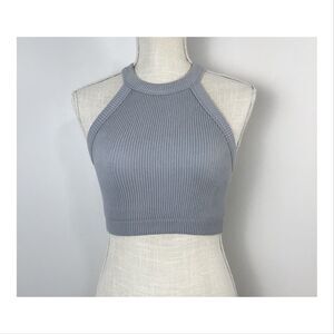 Aerie Womens Superchill High Neck Bra Top Small Tank Midriff Cropped Gray Lined
